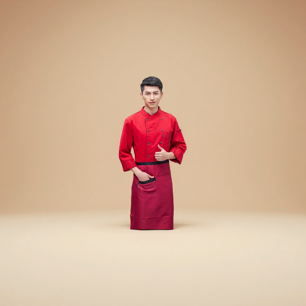 Red short-sleeved chef's uniform, breathable for men in summer, kitchen, cafeteria, and back kitchen work clothes, as well as work clothes for restaurants and hot pot restaurants detail image 2