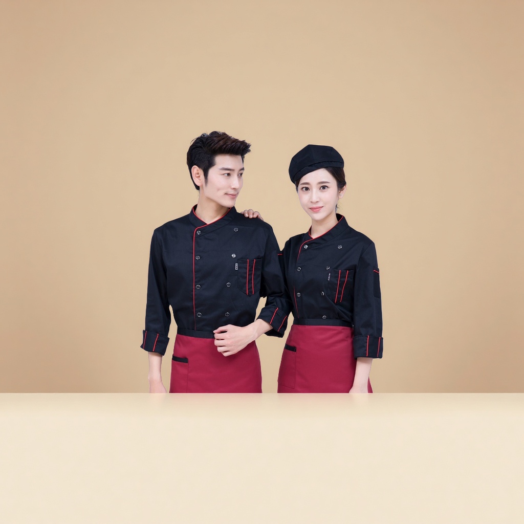Red short-sleeved chef's uniform, breathable for men in summer, kitchen, cafeteria, and back kitchen work clothes, as well as work clothes for restaurants and hot pot restaurants detail image 1