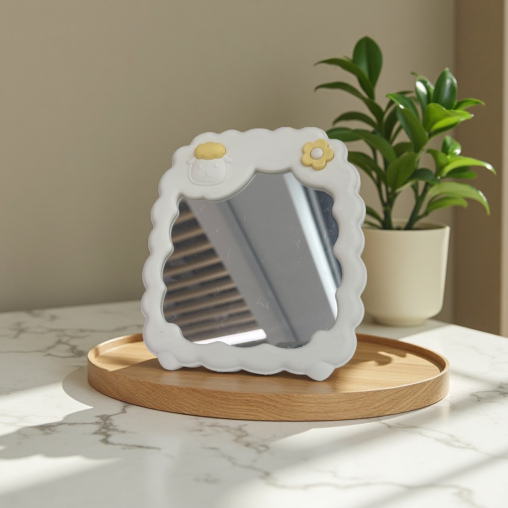 白色卡通镜简约可爱防雾浴室镜子家用装饰镜