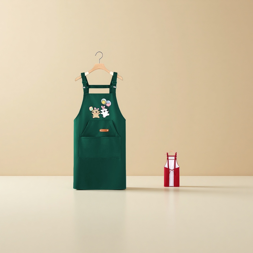 Cartoon summer new waterproof and oil-proof printed kitchen apron, home women's shoulder strap waistband Item Picture