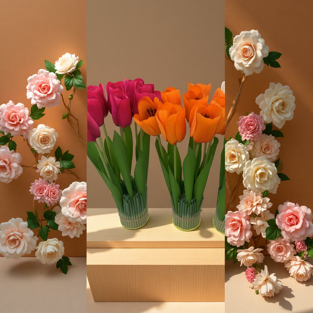 Creative simulation tulip potted plant desktop Green plant and long grass set