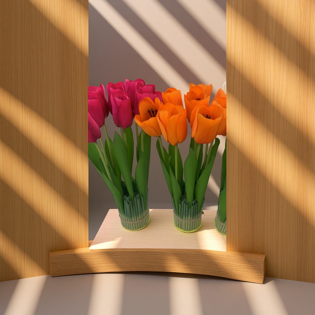 Creative simulation tulip potted plant desktop Green plant and long grass set Application Scenario