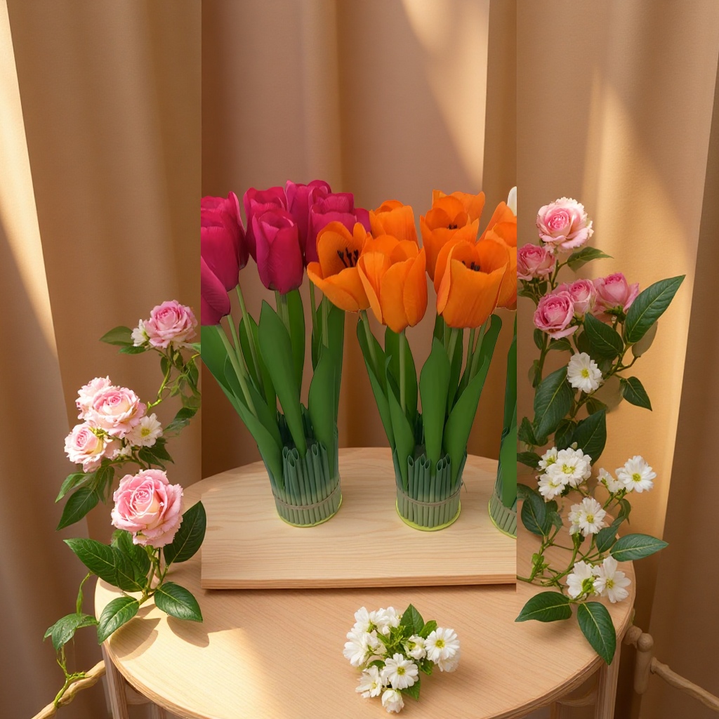 Creative simulation tulip potted plant desktop Green plant and long grass set Specification image