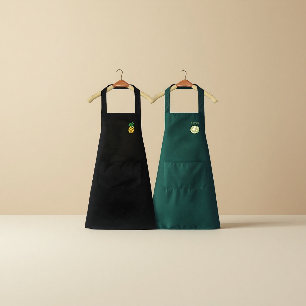 A cute Korean-style apron for men and women cooking in the kitchen, suitable for wiping hands, water and oil resistance, and a cactus and fruit waistband for home use