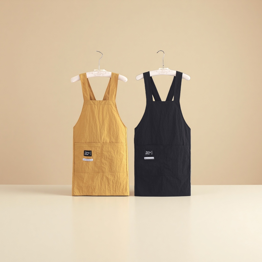 Solid-color simple waterproof apron for men and women, loose for the kitchen, custom-printed for work, cooking, and home use