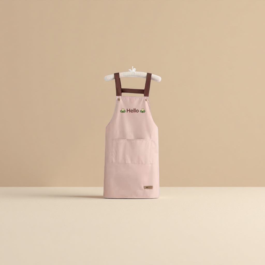 Women's summer waterproof and oil-proof apron, home kitchen work clothes, dirt-resistant, logo and letter-printed thin waistband Item Picture