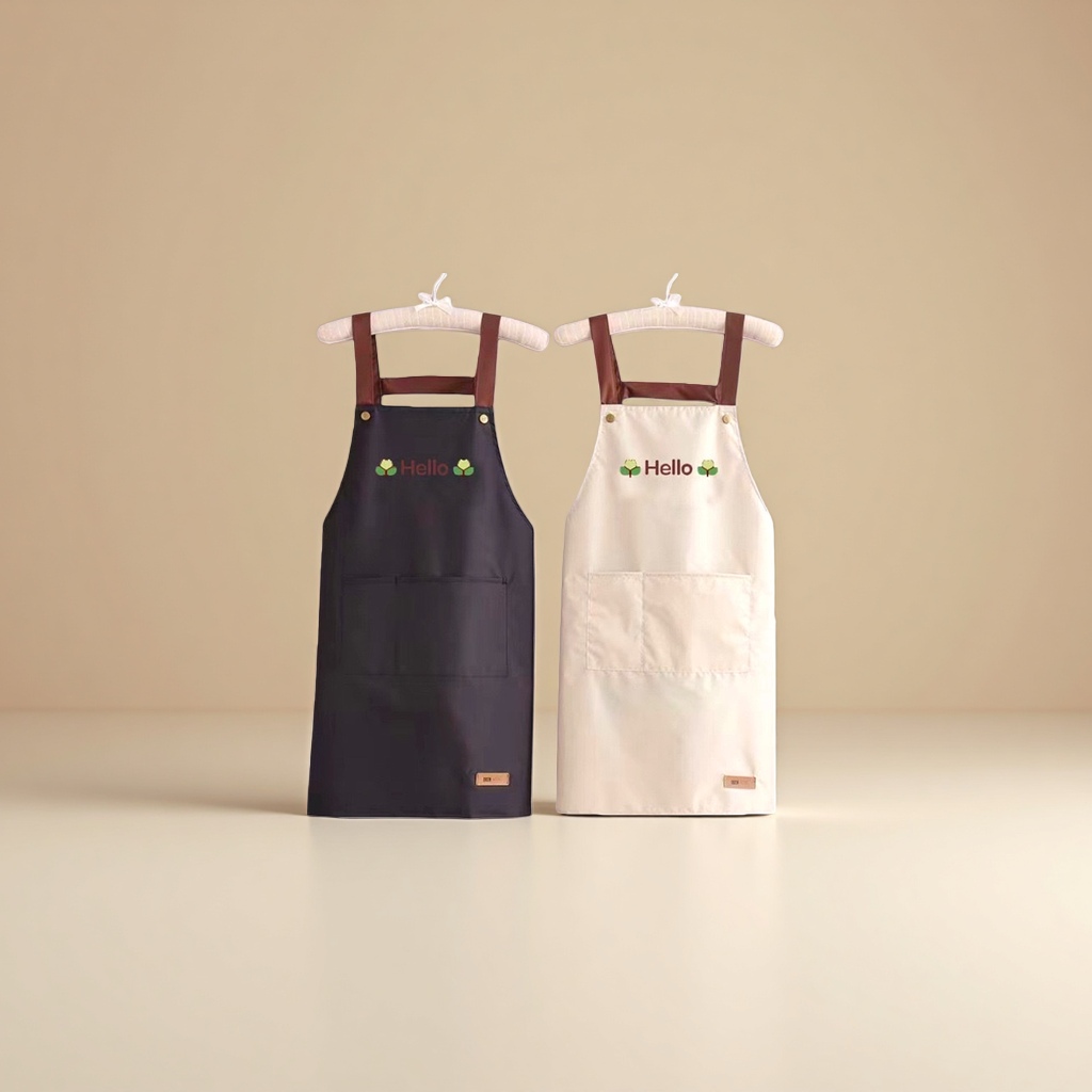 Women's summer waterproof and oil-proof apron, home kitchen work clothes, dirt-resistant, logo and letter-printed thin waistband Specification image