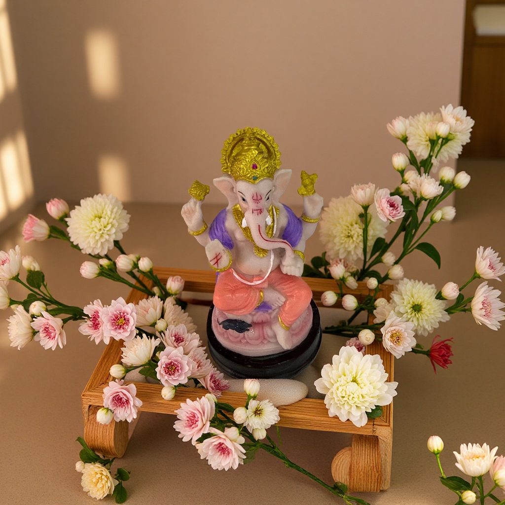 The living room houses a Buddha statue with hand-carved elephant Buddhist ornaments Specification image