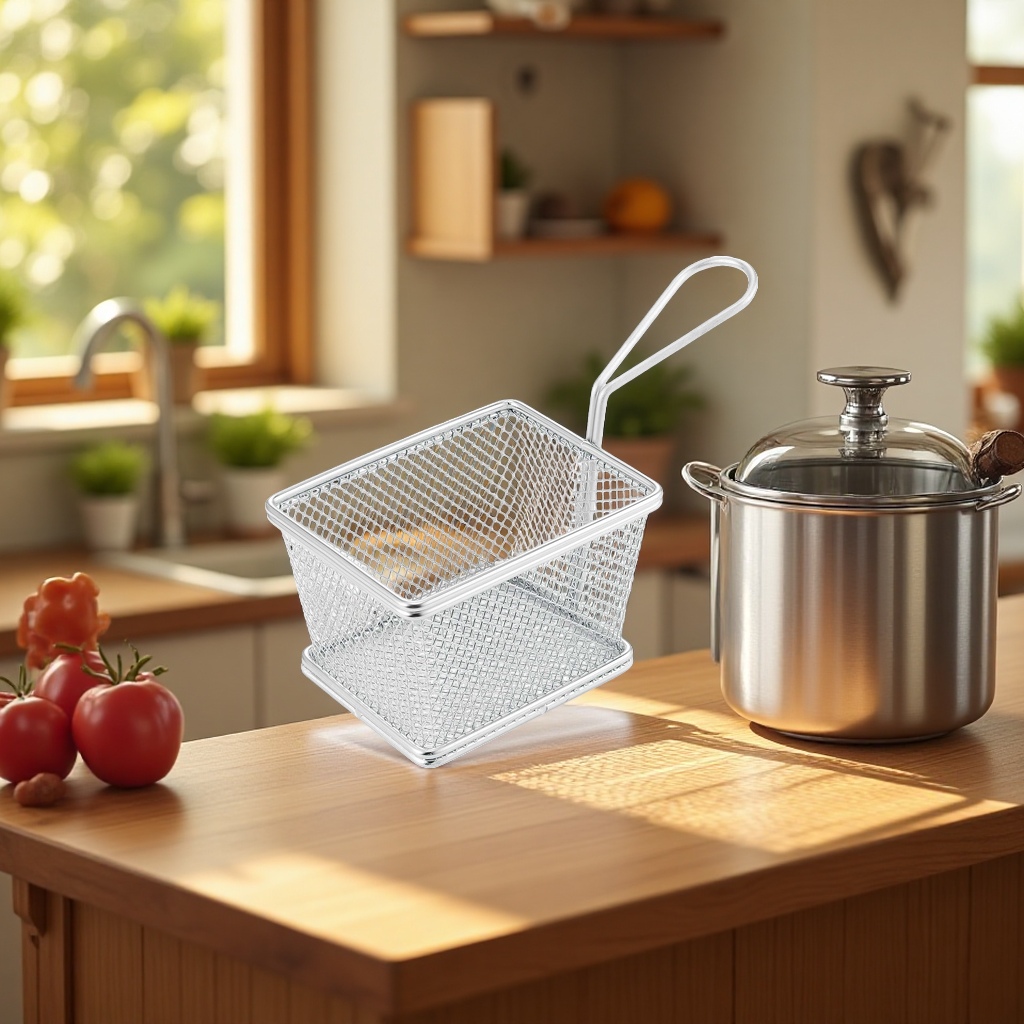 French fries basket, deep-frying basket, dual-purpose stainless steel deep-frying basket, a household kitchen wonder Application Scenario