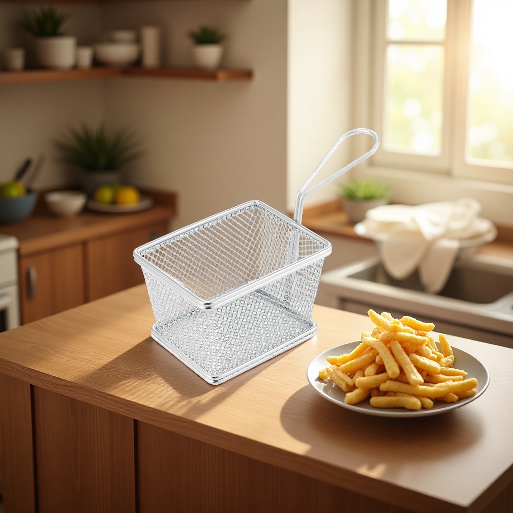 French fries basket, deep-frying basket, dual-purpose stainless steel deep-frying basket, a household kitchen wonder details Picture