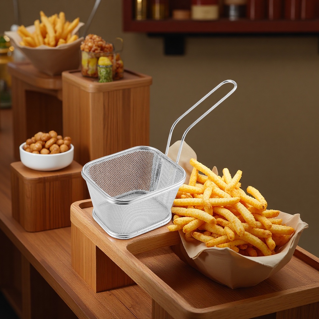 French fries basket, frying basket, stainless steel frying food basket, household kitchen wonder Application Scenario