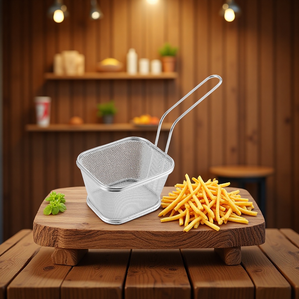 French fries basket, frying basket, stainless steel frying food basket, household kitchen wonder details Picture