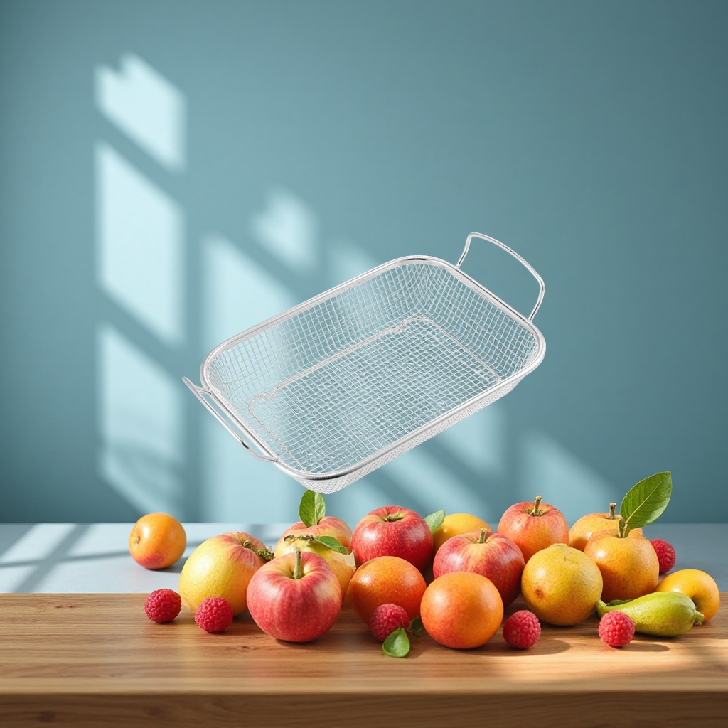 Fruit net basket, storage basket, kitchen fruit basket, draining basket with handle, multi-functional household details Picture