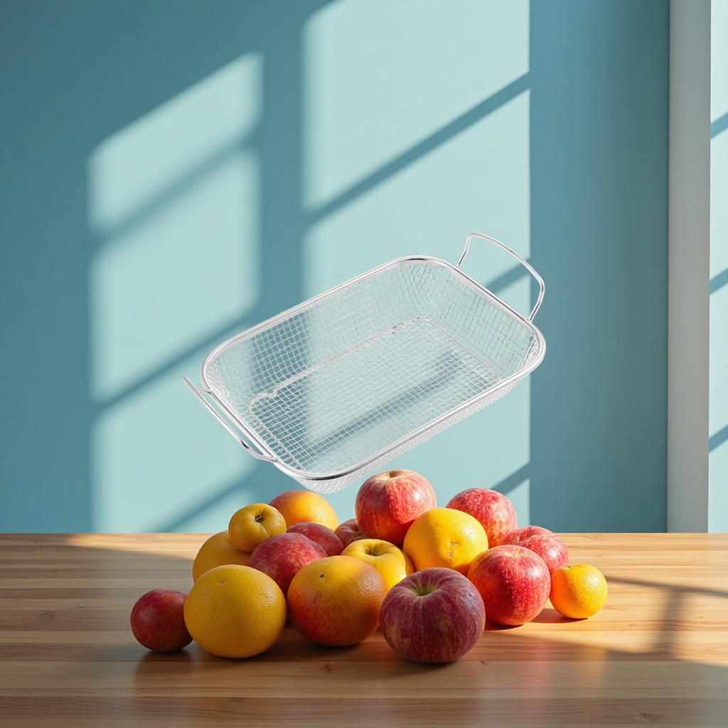 Fruit net basket, storage basket, kitchen fruit basket, draining basket with handle, multi-functional household Specification image