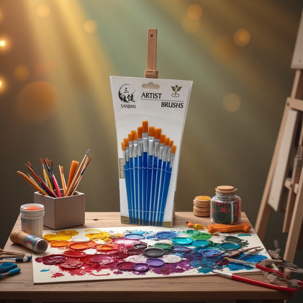 Saudi Children's watercolor brush painting set, 12-color nylon brush details Picture