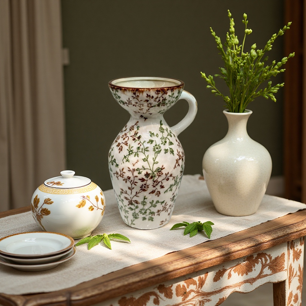 American country ice-crack ceramic milk pot vase for living room table decoration, retro and creative hand-held details Picture