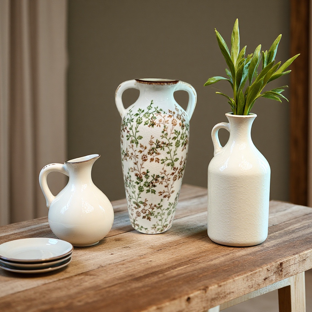 American country ice-crack ceramic milk pot vase for living room table decoration, retro and creative hand-held Specification image