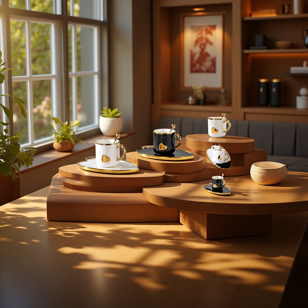 Black gold coffee cups and saucers