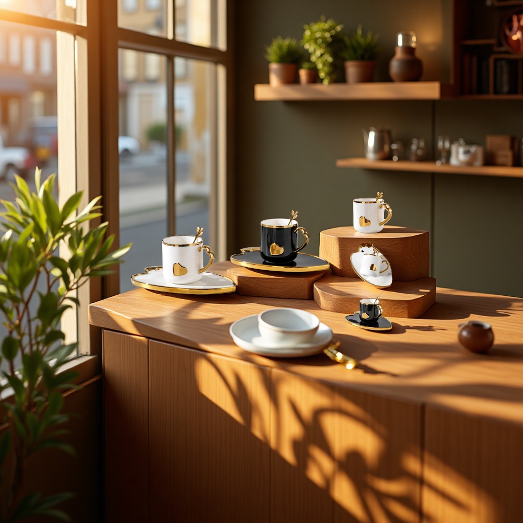 Black gold coffee cups and saucers details Picture