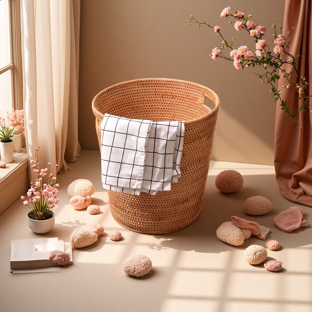 ins风藤编脏衣篓轻奢脏衣服收纳筐编织桶带盖家用大号脏衣篮日式