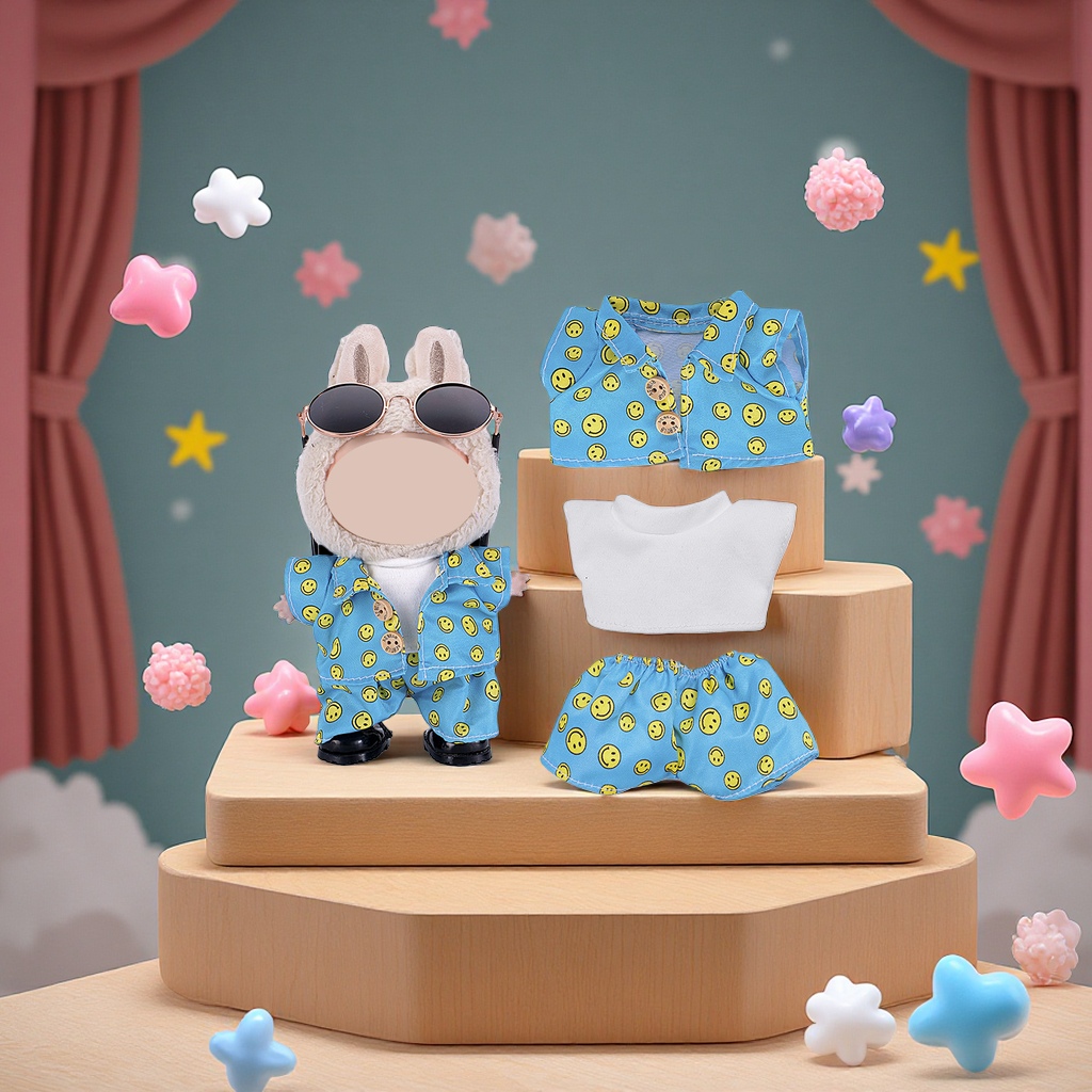 Only suitable for 17cm cloth clothes, hanging pieces, children's clothes, 8-shaped checkered overalls and pants set
