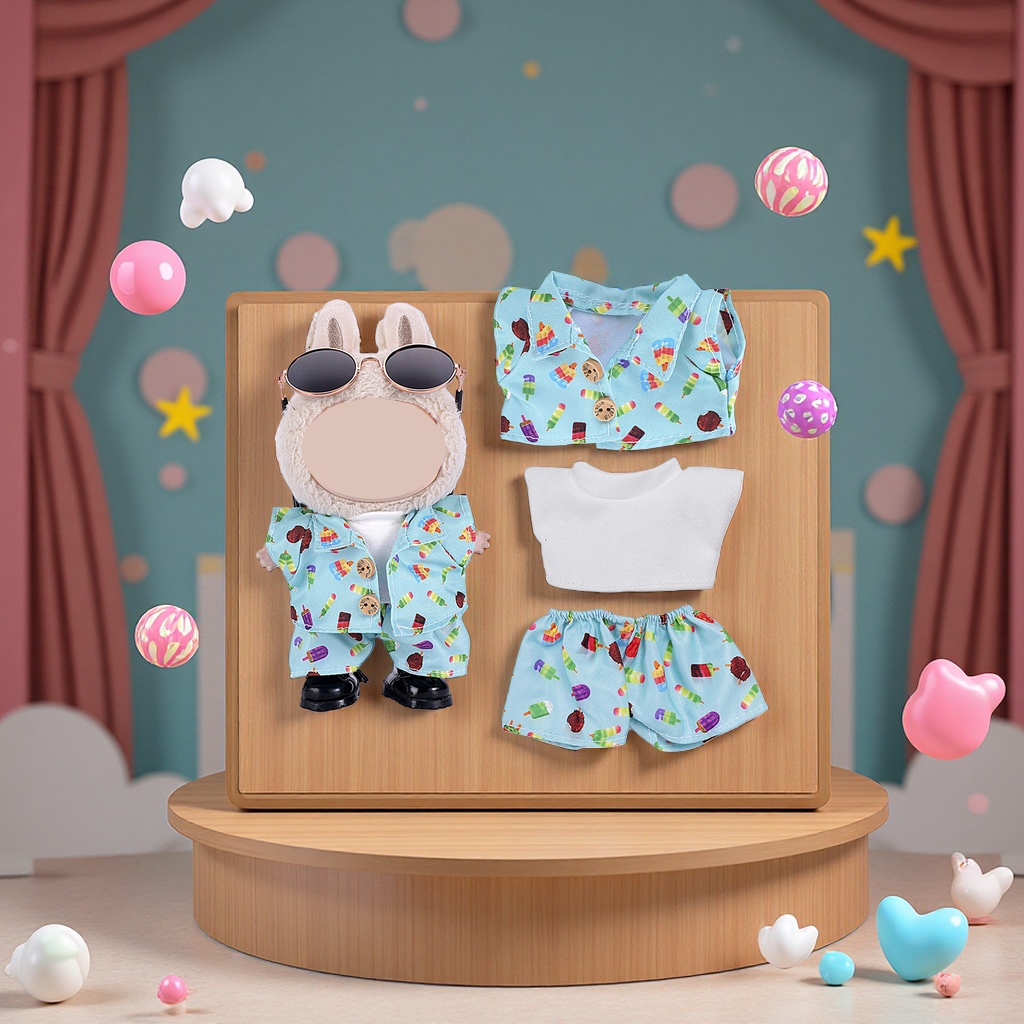 Only suitable for 17cm cloth clothes, hanging pieces, children's clothes, 8-shaped checkered overalls and pants set details Picture