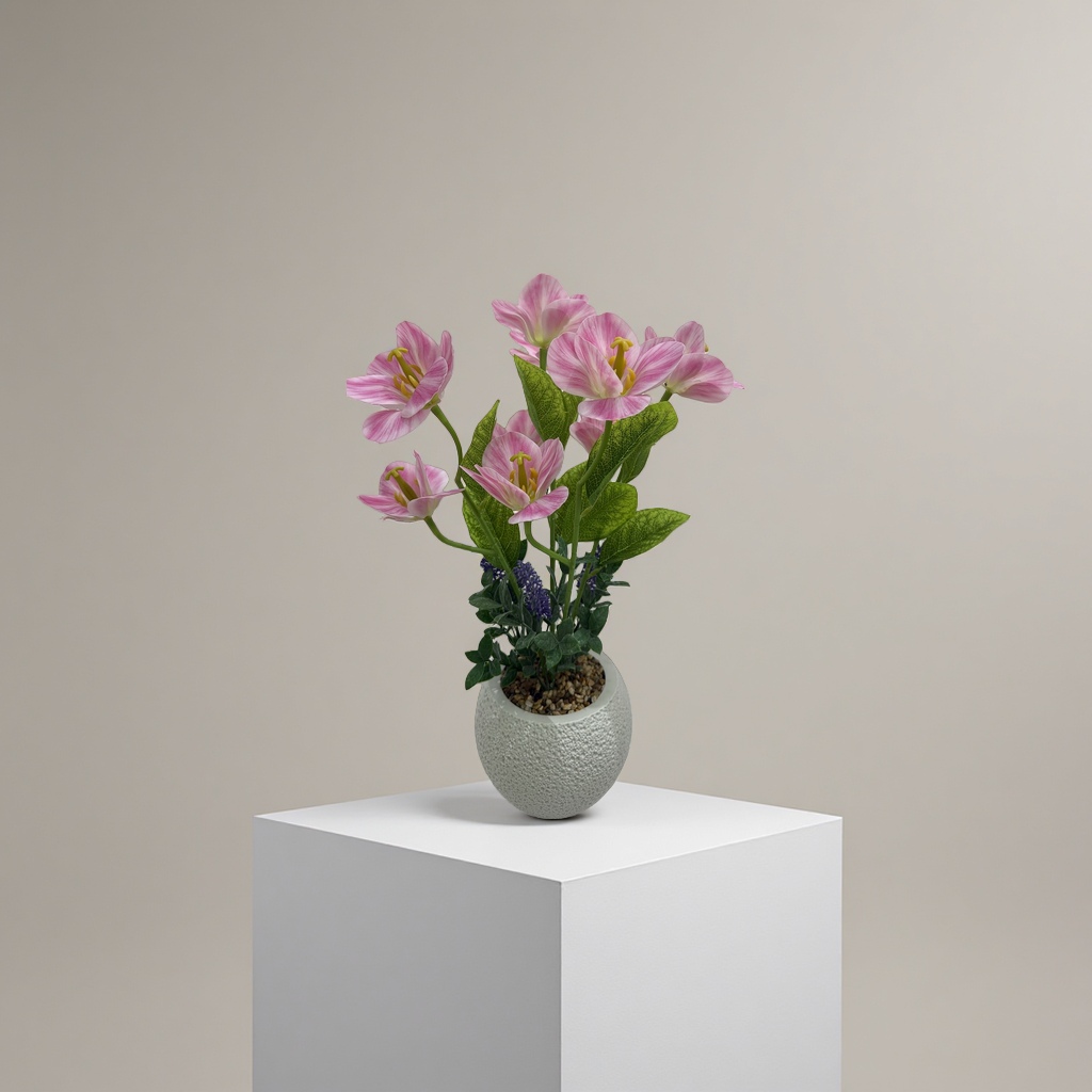 Pink lily artificial potted plants, home decoration ornaments, green plant artificial flower bouquets, home greening products details Picture