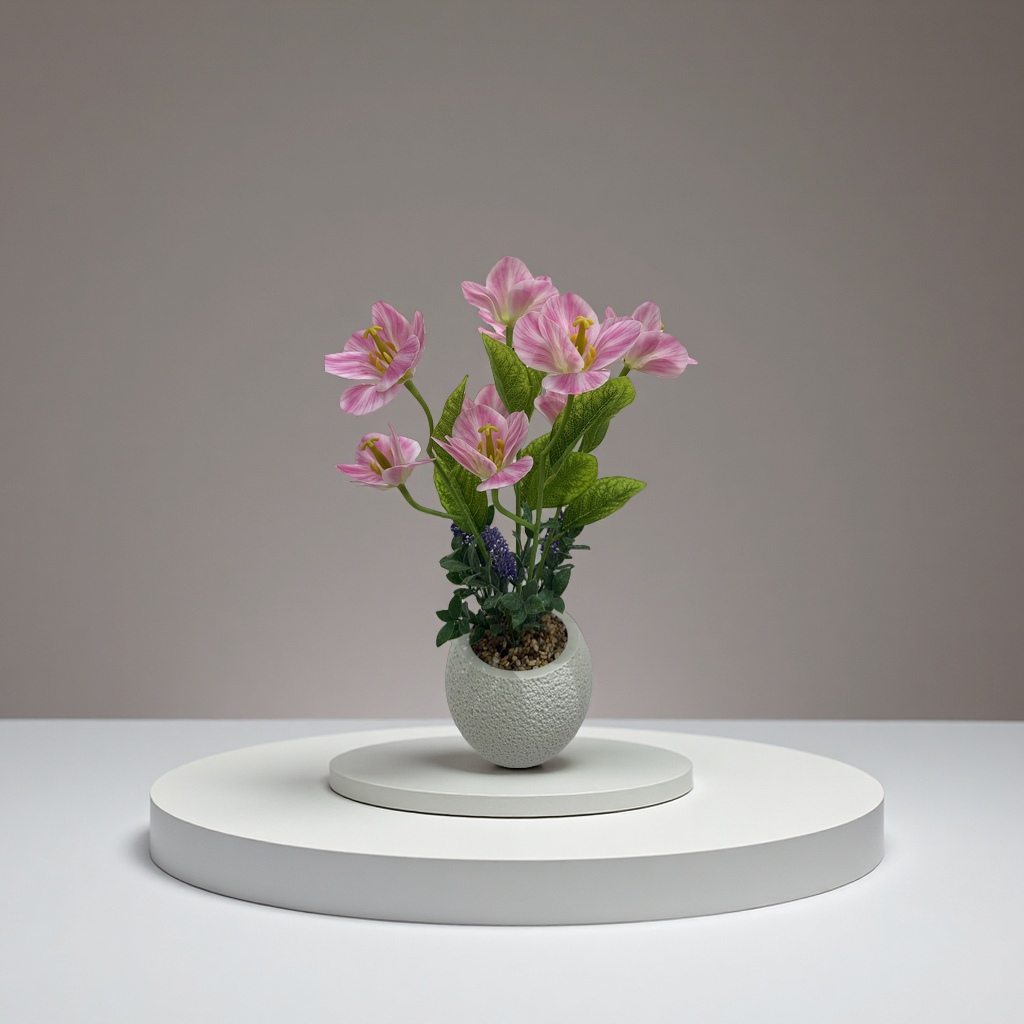 Pink lily artificial potted plants, home decoration ornaments, green plant artificial flower bouquets, home greening products