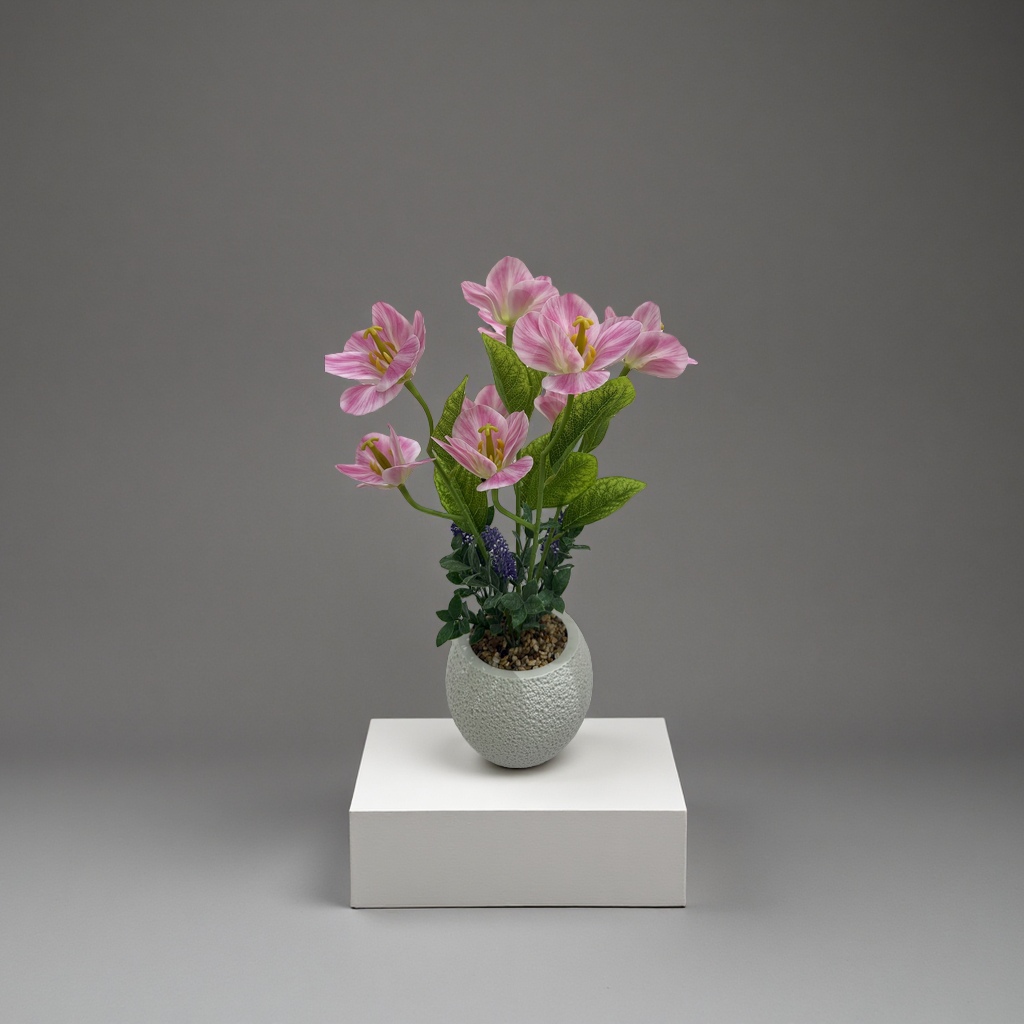Pink lily artificial potted plants, home decoration ornaments, green plant artificial flower bouquets, home greening products Specification image