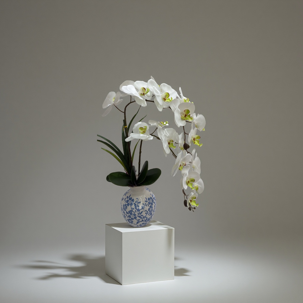 Phalaenopsis artificial potted plant, home decoration green plant ornament, living room desktop decoration Specification image