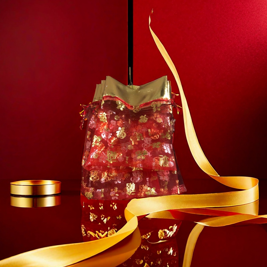 Bolsa de regalo de la palabra de oro estampado en caliente feliz paquete rojo año nuevo para regalar especial details Picture