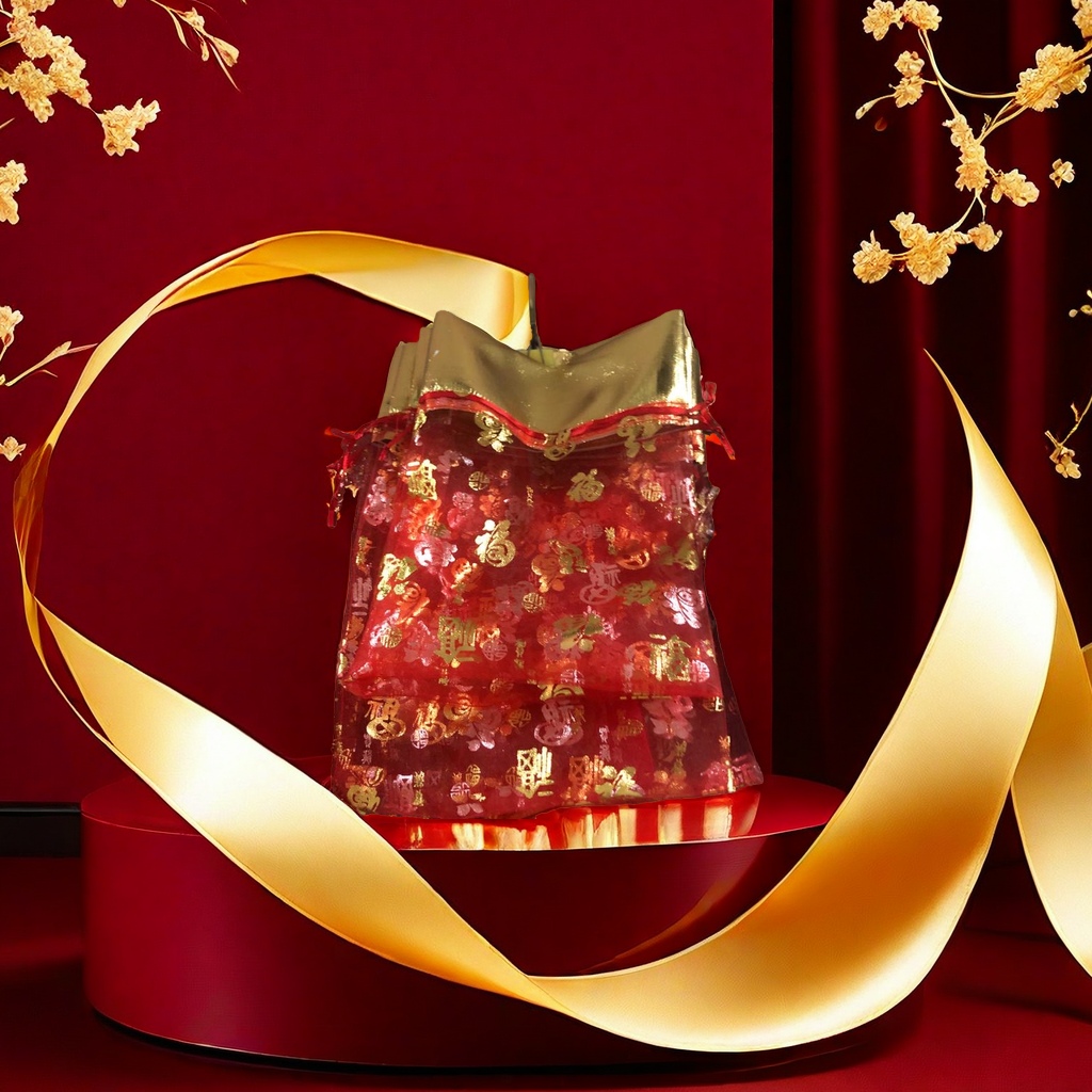 Bolsa de regalo de la palabra de oro estampado en caliente feliz paquete rojo año nuevo para regalar especial Application Scenario