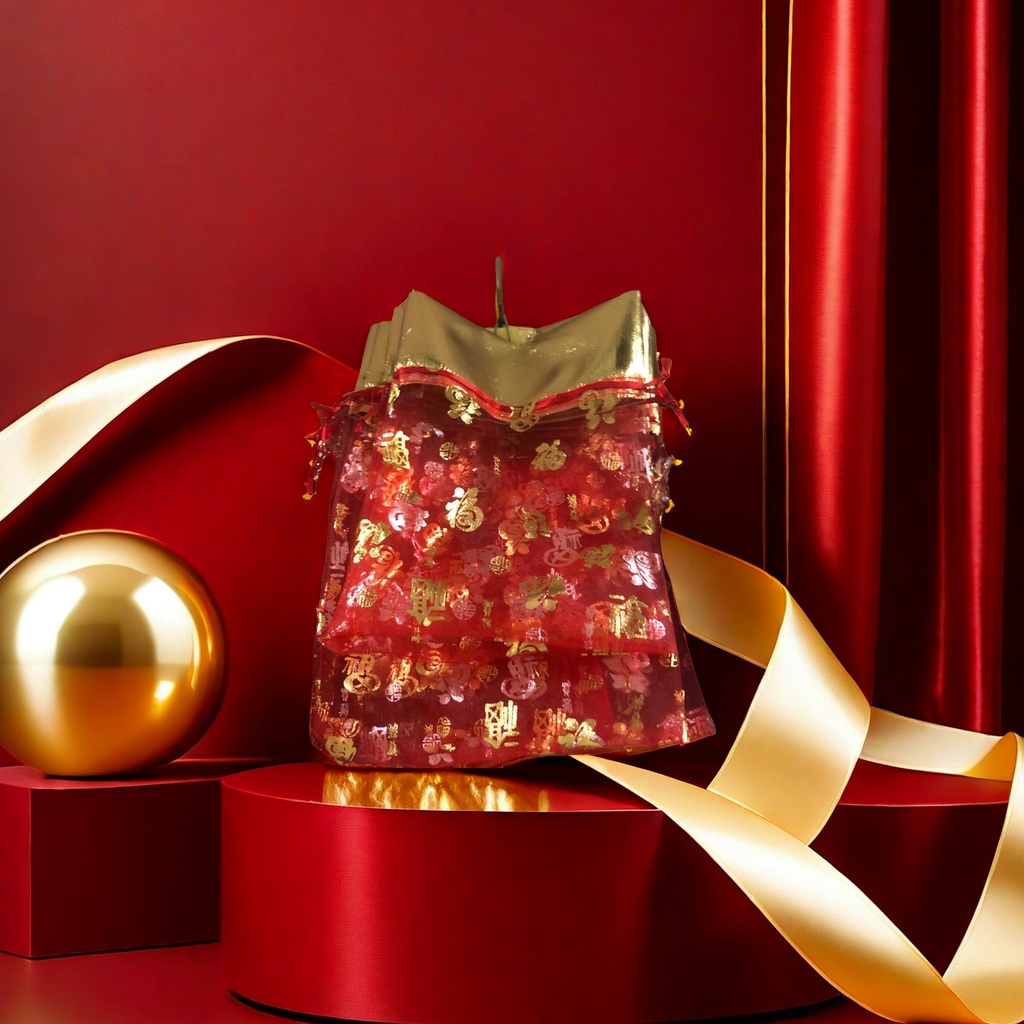 Bolsa de regalo de la palabra de oro estampado en caliente feliz paquete rojo año nuevo para regalar especial Specification image