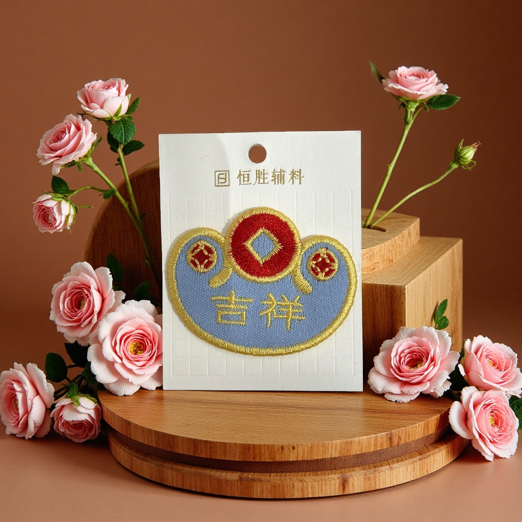 吉祥如意刺绣贴布贴刺绣