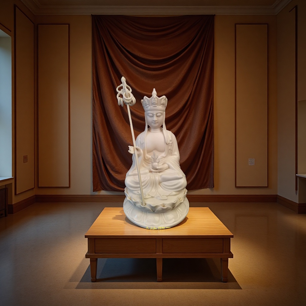 The ceramic Buddha statue is all white details Picture