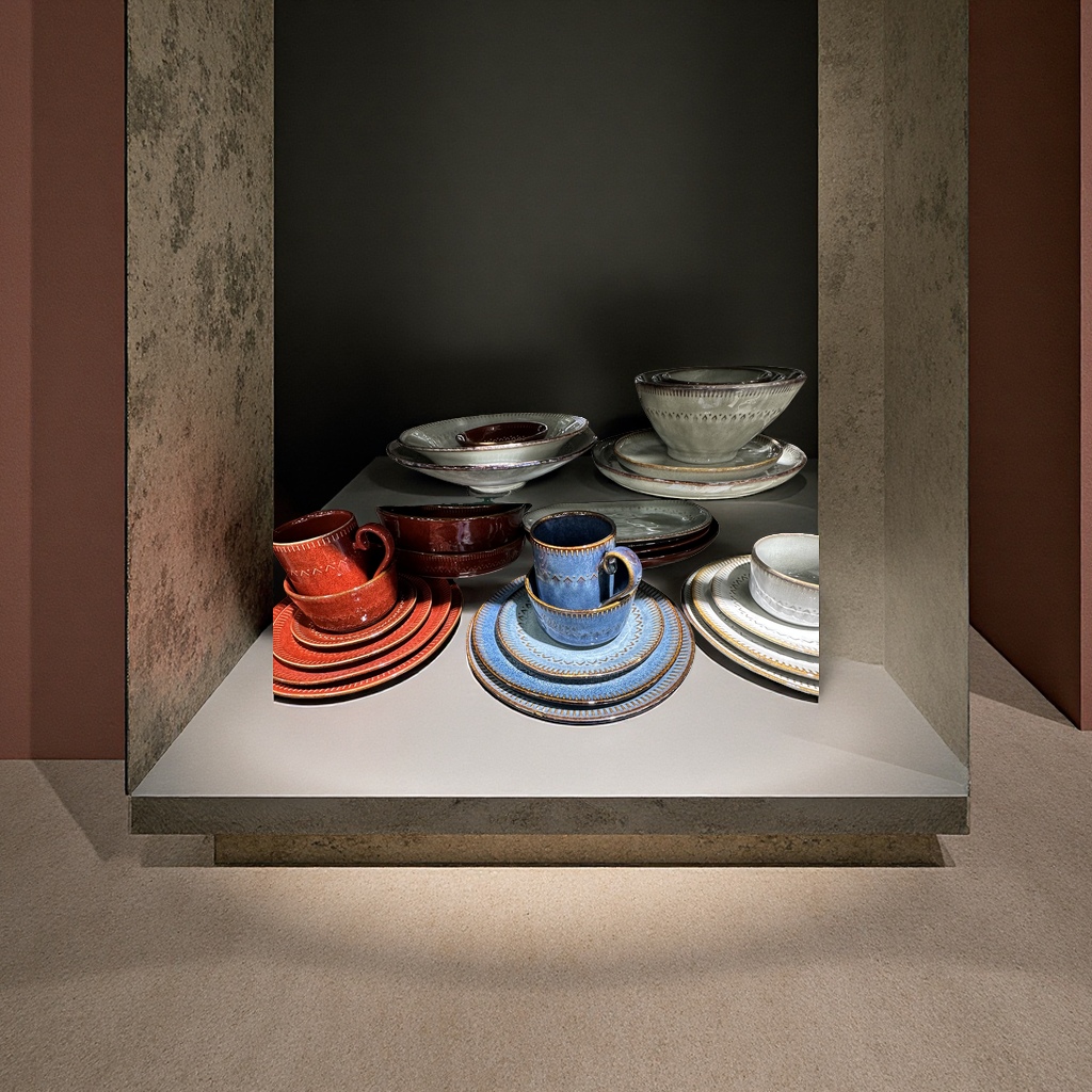 2026 New four-color embossed glazed ceramic tableware set, disassembled pieces, oval plates, bowls and mugs for Western restaurants and hotels Item Picture