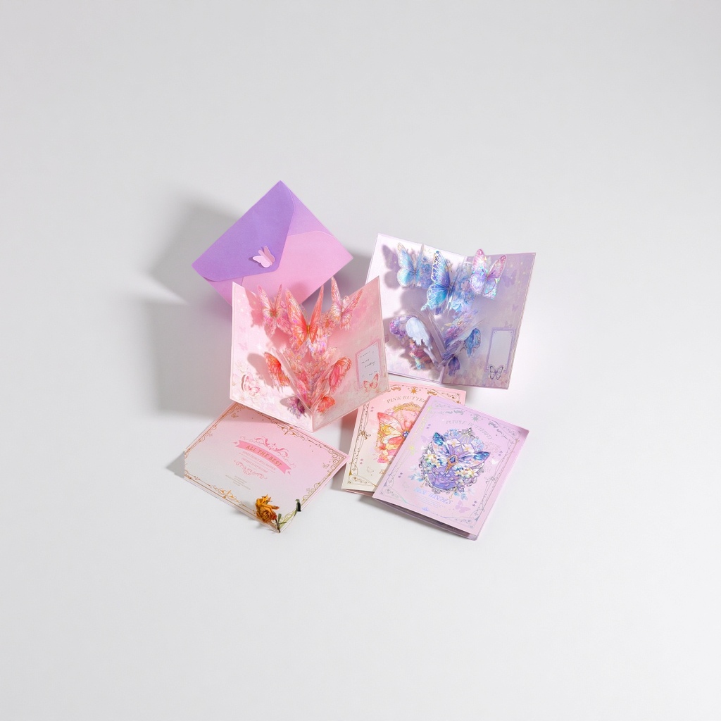 芯陌花蝶仙踪系列立体贺卡可手写diy高级感信封折叠卡片节日祝福