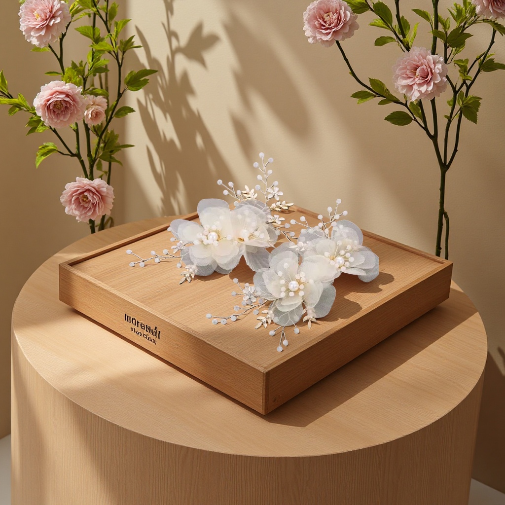 Handcrafted gauze flower headwear, elegant hair accessories, women's exquisite decorative hairpins, hair bands and other accessories Specification image