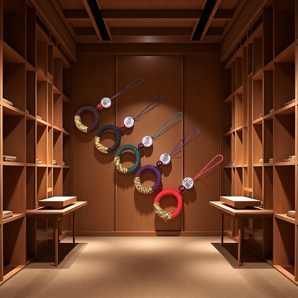 中国风手机指环扣平安福情侣钥匙扣尼龙手编象牙手机吊绳手机饰品