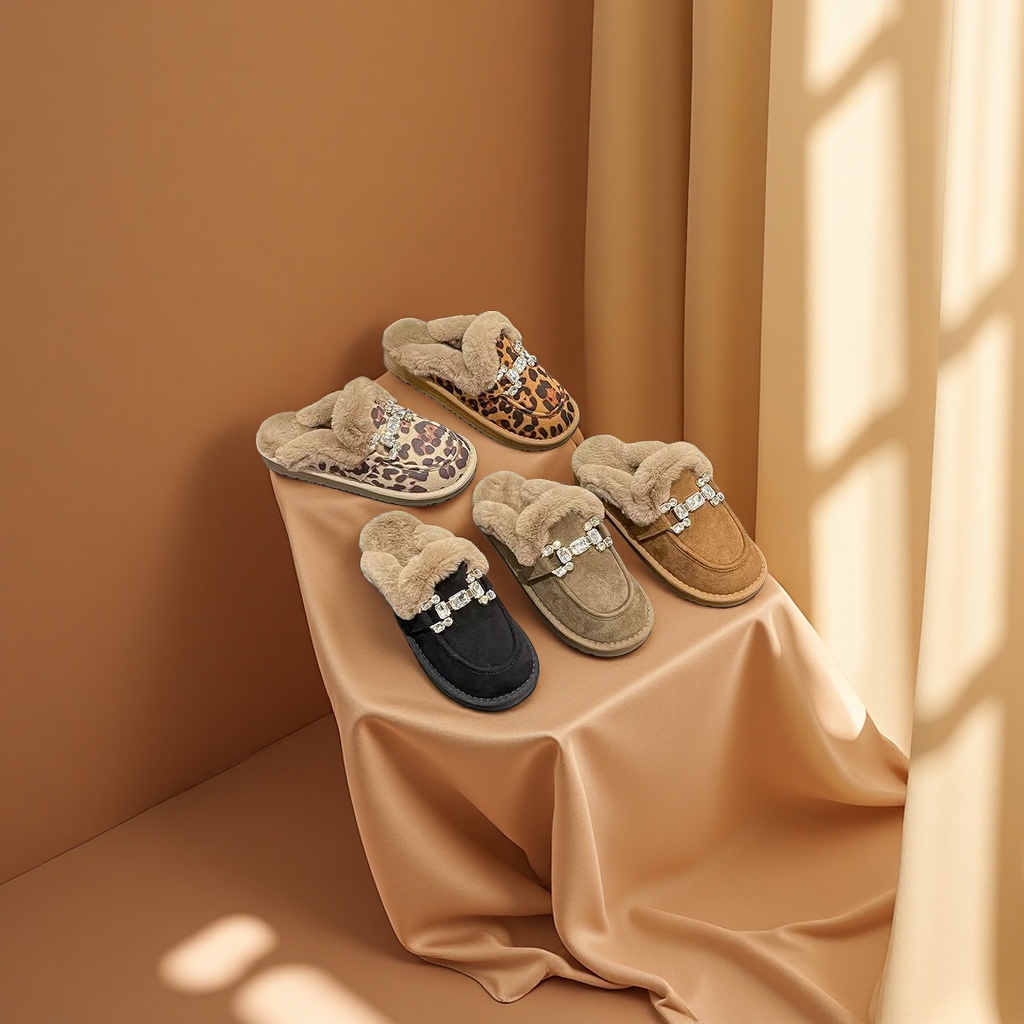 Water diamond cotton slippers women winter thickened wool 扡 shoes warm soft soles details Picture