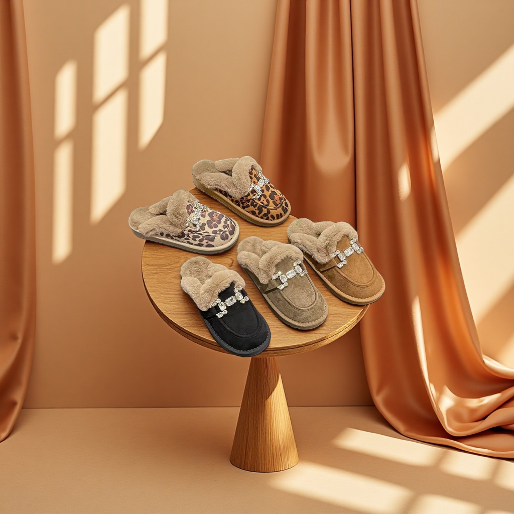 Water diamond cotton slippers women winter thickened wool 扡 shoes warm soft soles Specification image