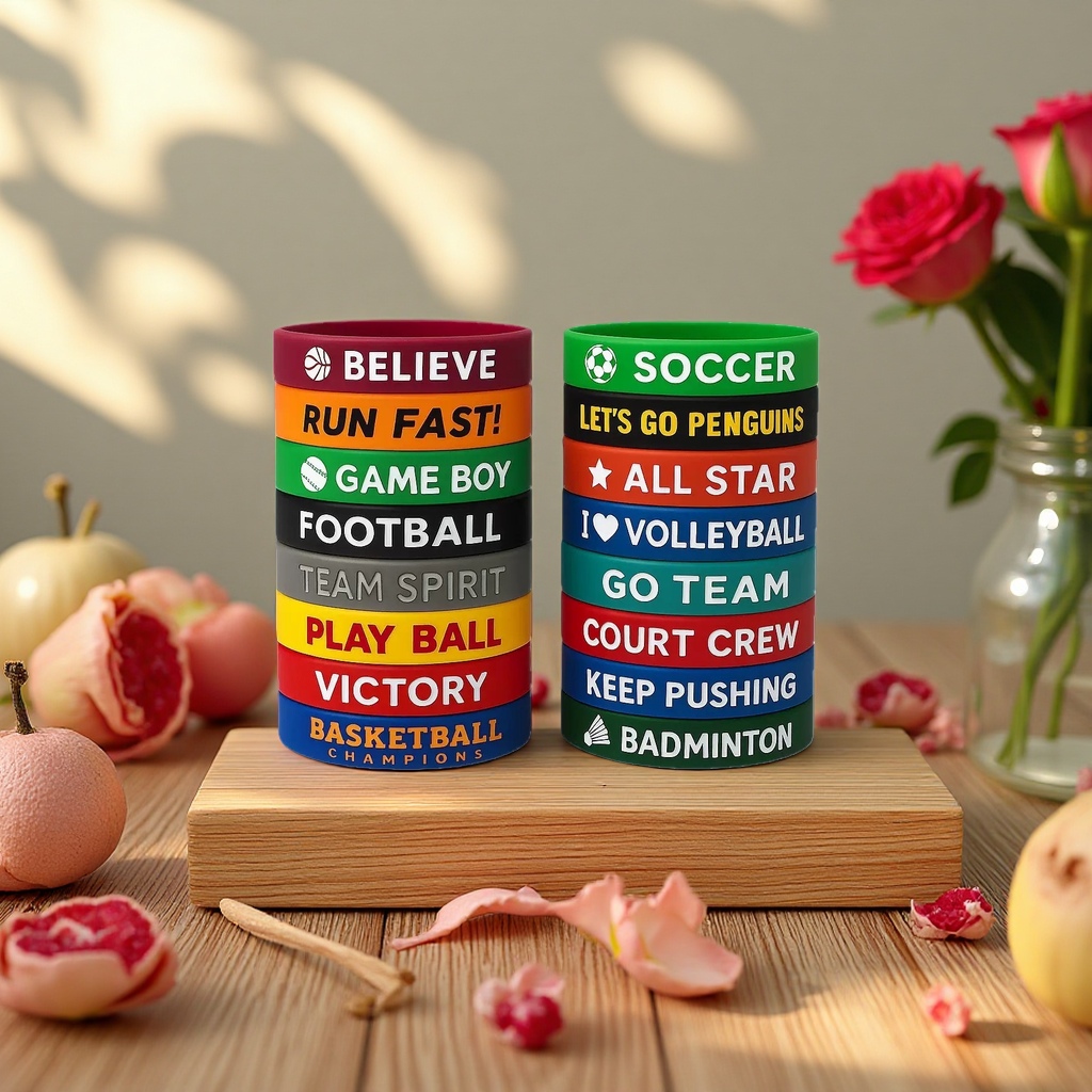 Fashionable silicone wristband, group activity engraved and printed, non-luminous sports text wristband Application Scenario