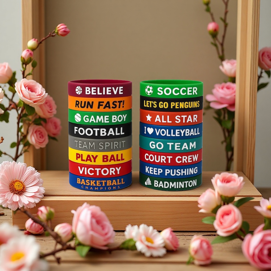 Fashionable silicone wristband, group activity engraved and printed, non-luminous sports text wristband details Picture
