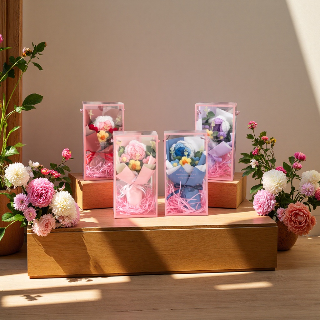 清新花束 情人节礼物 送女友鲜花 红玫瑰永生花束 定制包装细节图