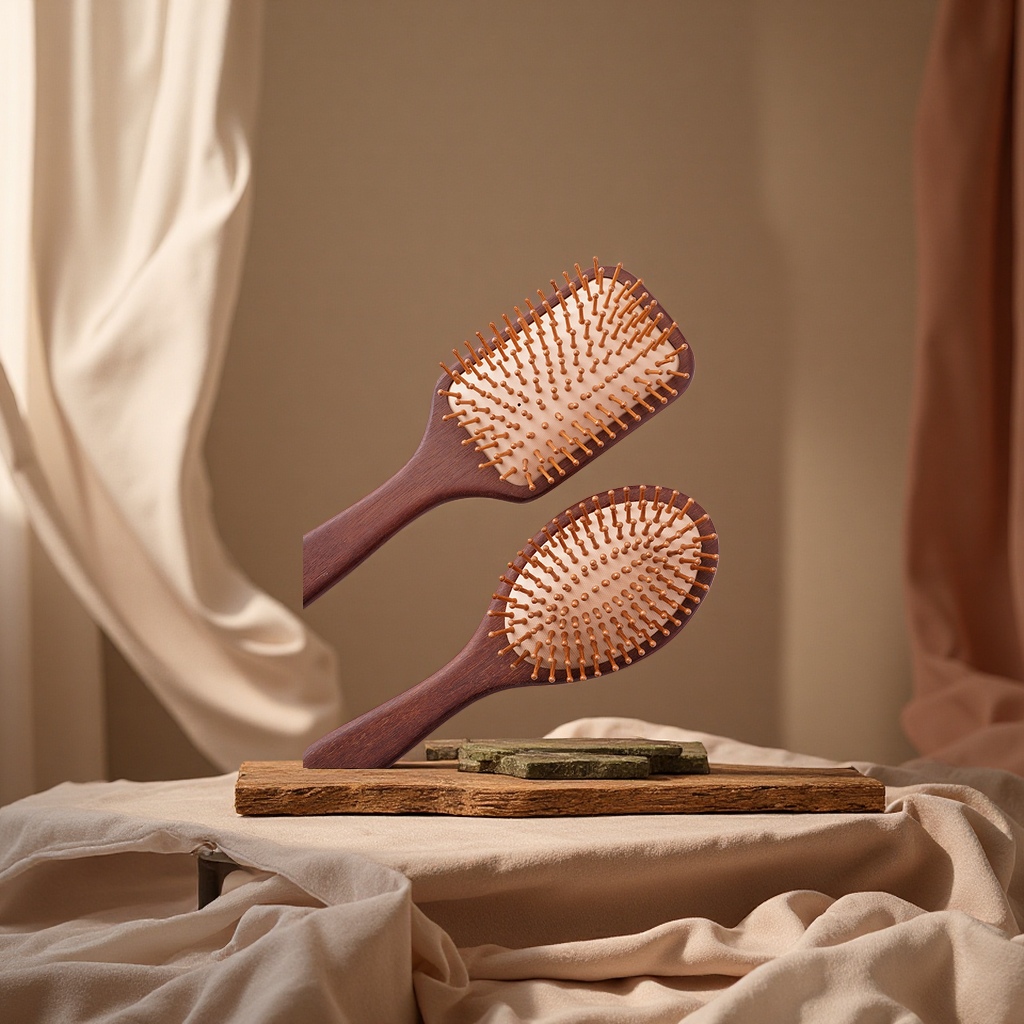 檀木气垫梳密齿便携蓬松高颅顶头部经络按摩顺发女士用梳子气囊梳 