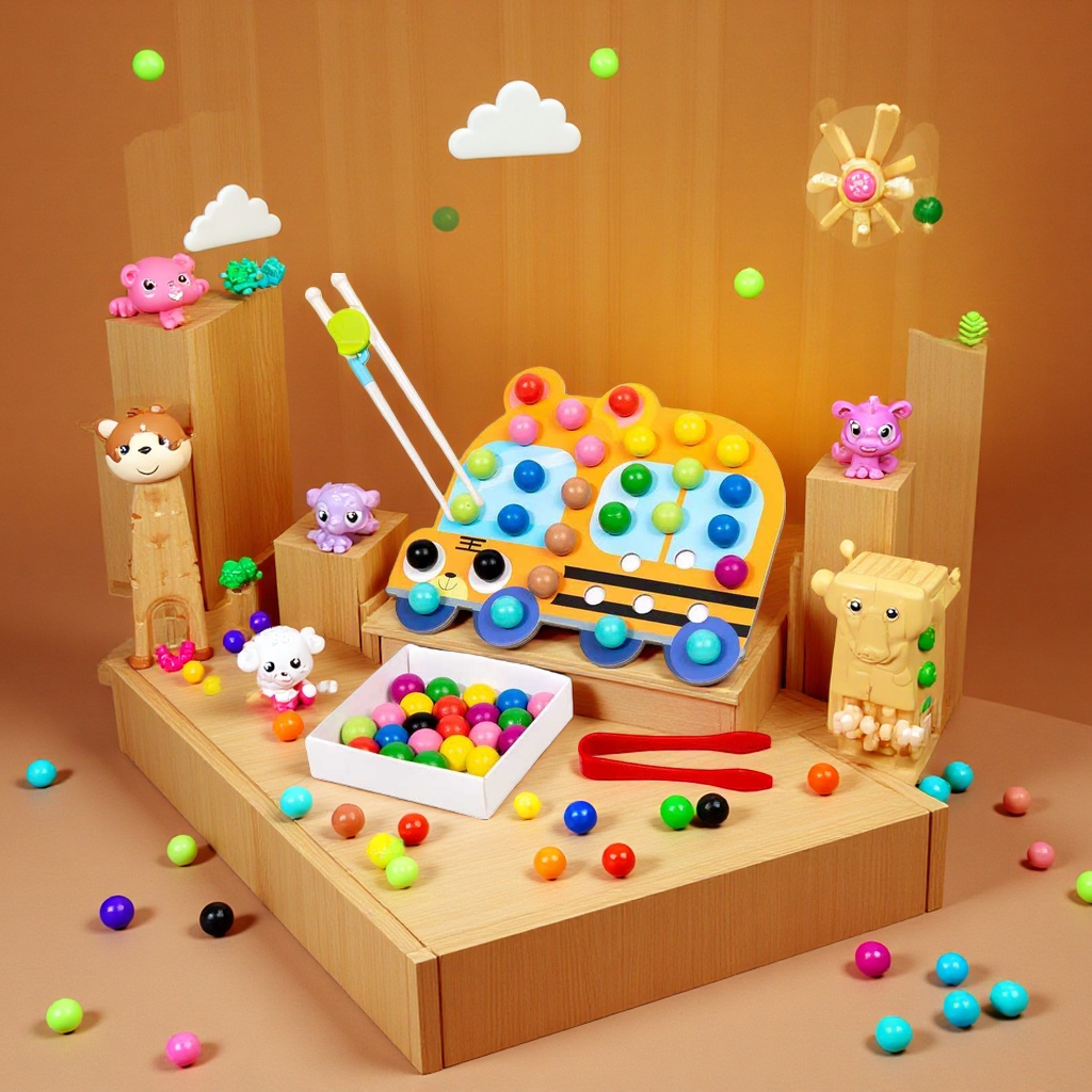 新款趣味儿童夹珠子游戏宝宝夹筷子训练色彩认知涂鸦早教益智玩具