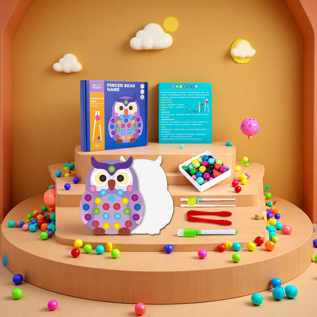 New fun children's beaded picking game, baby chopstick picking training, color recognition, graffiti, early education and intelligence toy details Picture