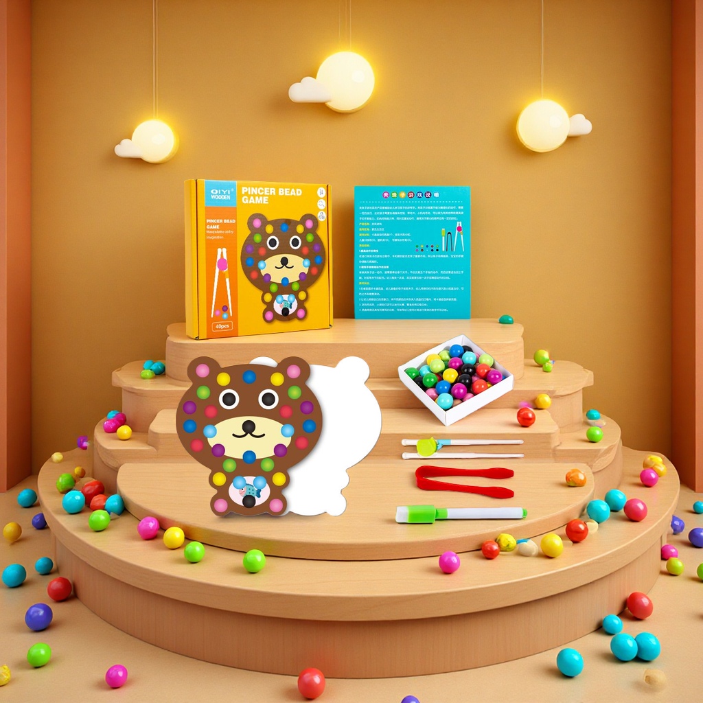 New fun children's beaded picking game, baby chopstick picking training, color recognition, graffiti, early education and intelligence toy Item Picture