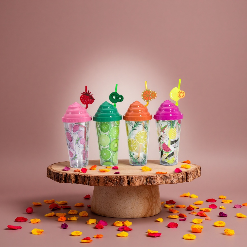 Children's water cup, summer portable insulated cup, plastic cup, lightweight, durable, leak-proof design details Picture