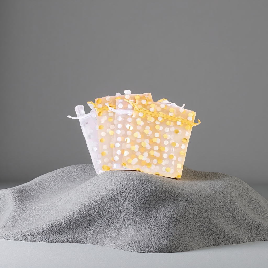 Gold-embossed organza gift bag, luxurious packaging gift box, perfect for giving as a present Specification image